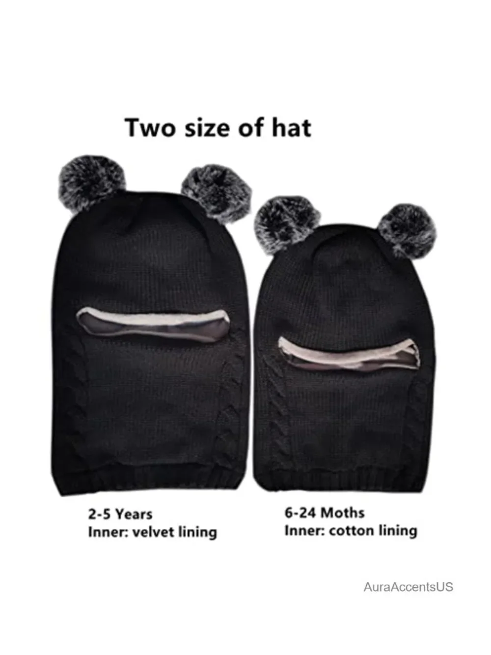 Baby Winter Hat Scarf Set, Knitted Earflap Hood, Cotton, 1 Count